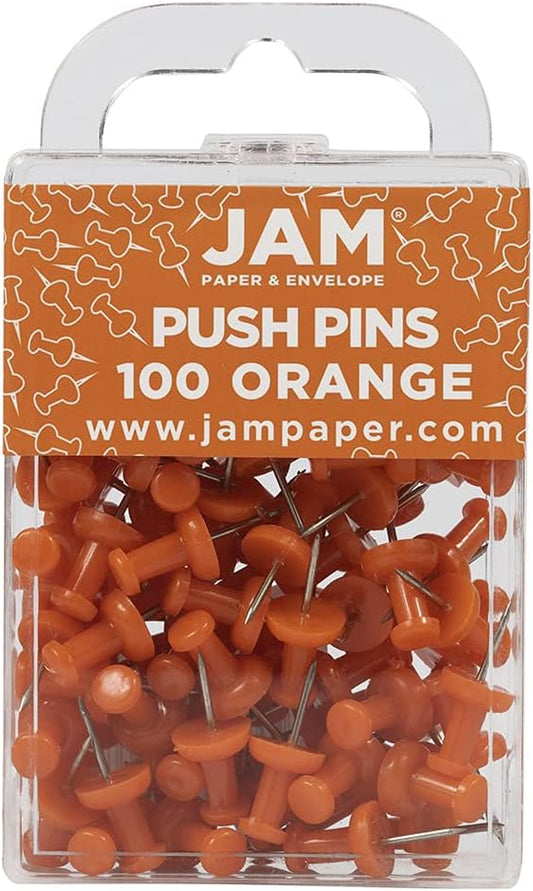 JAM PAPER Colorful Push Pins - Orange Pushpins - 100/Pack-DeskLoop Office