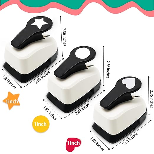 Paper Hole Punch, Heart Hole Puncher, Circle Punch, Star Hole Punches, 1 inch Circle Hole Puncher, 1 inch Star Punches, 1 in Heart Punch, Shape Hole Punch, 3 PCS CraftPunch-DeskLoop Office