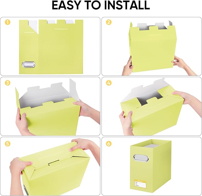 BALEINE File Organizer Box, Cardboard File Folder Organizer with Handle for Letter Size, Portable Collapsible Hanging Filing Box for Home Office Document Storage (2 Pack, Yellow)-DeskLoop Office