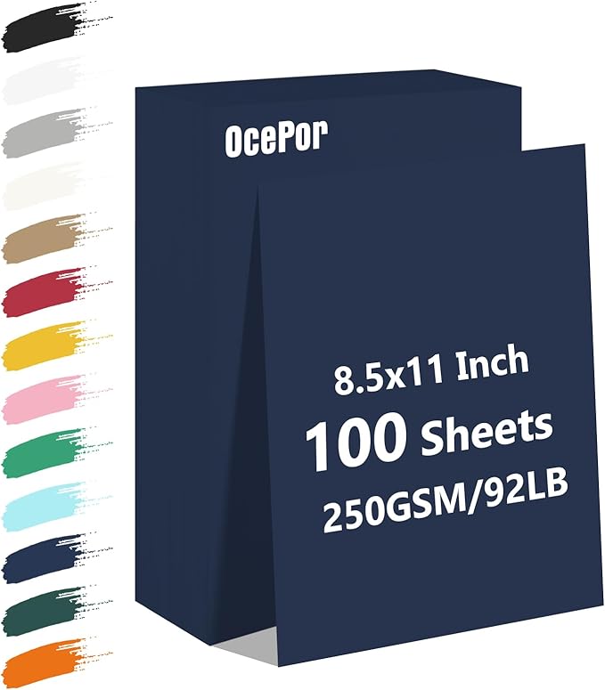 OcePor 100 Sheets Navy Blue Cardstock Paper, Colored Printer Paper 8.5 x 11, Thick Construction for Cards Making, Scrapbook,Office Printing, Invitations, Certificates,DIY Crafting 92 lb/250gsm-DeskLoop Office