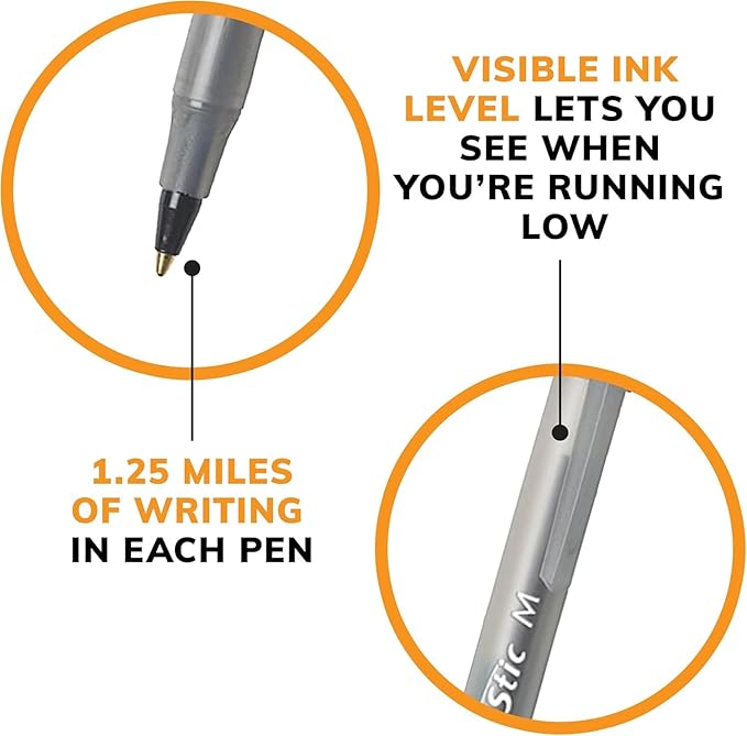 BIC Round Stic Xtra Life Ballpoint Pens, Bulk Pack of Black Ink Pens, Medium point 1.0 mm, Pack of 300-DeskLoop Office