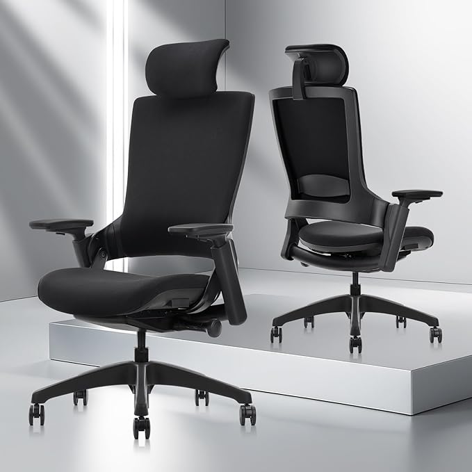 CLATINA Ergonomic High Swivel Executive Chair with Adjustable Height Head 3D Arm Rest Lumbar Support and Upholstered Back for Home Office Studio, Black Fabric, 2 Pack-DeskLoop Office