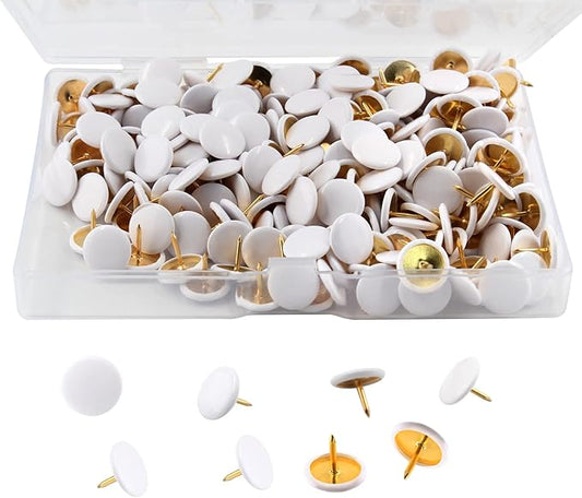Piutouyar 300Pcs White Decorative Flat Push Pin, Plastic Roundness Head Thumbtack, Black Thumb Tacks for Wall, Map, Cork Board, 3/8 Inch-DeskLoop Office