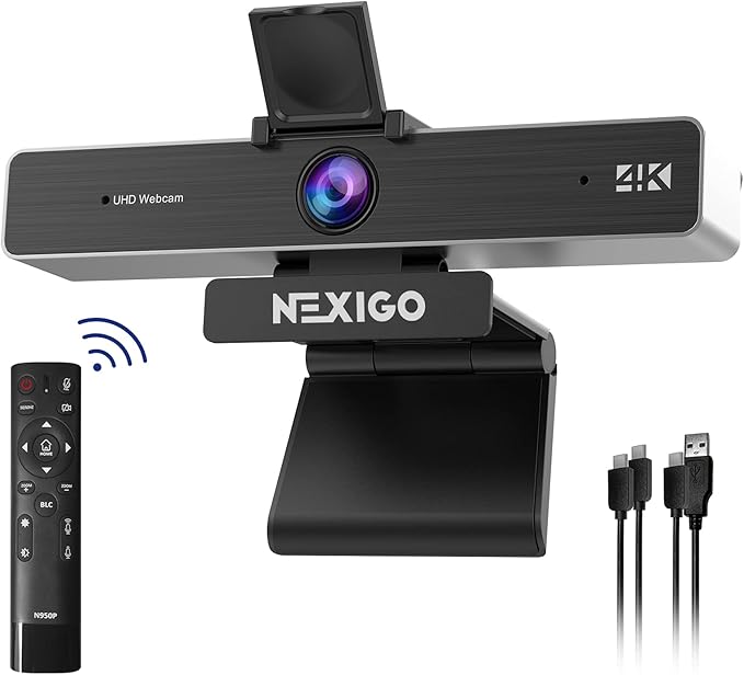 Zoom Certified, NexiGo N950P (Gen 2) 4K Zoomable Webcam, RF Remote, Sony_Starvis Sensor, 5X Digital Zoom, Pro Web Camera with Dual Stereo Mics, for Zoom Skype Teams Twitch-DeskLoop Office