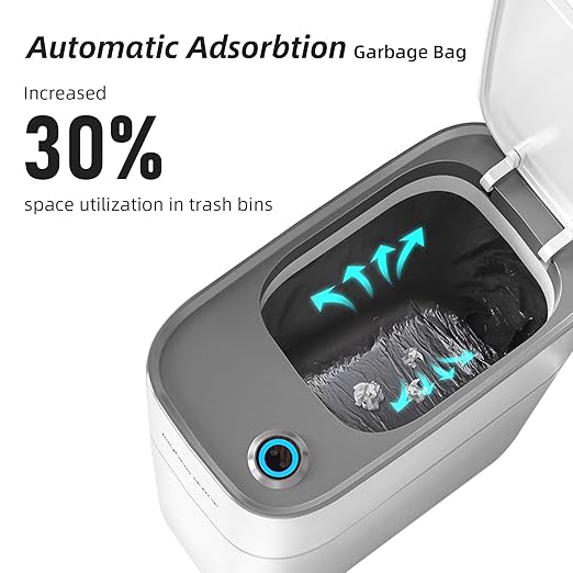 MOPALL Small Bathroom Trash Cans with Lids,Motion Sensor Bathroom Trash Can,Narrow Waterproof Plastic 3.5 Gallon Automatic Adsorption Touchless Garbage Can,White-DeskLoop Office