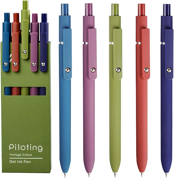 Gel Pens, 5Pcs 0.5mm Fine Point Black Ink Pens With Smooth Wirting,Office Desk Accessories,Quick Dry Pens For Journaling,Ballpoint for School Supplies, Gift for Women Men Student(Retro)-DeskLoop Office