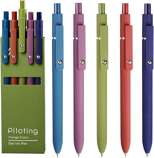 Gel Pens, 5Pcs 0.5mm Fine Point Black Ink Pens With Smooth Wirting,Office Desk Accessories,Quick Dry Pens For Journaling,Ballpoint for School Supplies, Gift for Women Men Student(Retro)-DeskLoop Office