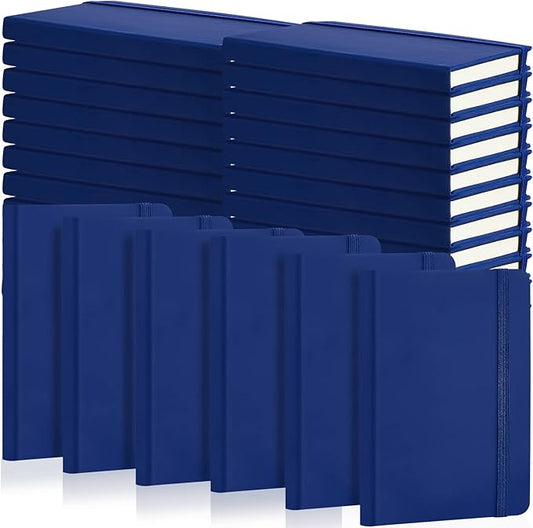 40 Pieces Small Notebooks A6 Pocket Journals 3.5 x 5.5 Inch Small Leather Notebook Mini Ruled Lined Journal with Elastic Band Pen Holder Page Marker Ribbons for Diary School Business Office (Blue)-DeskLoop Office