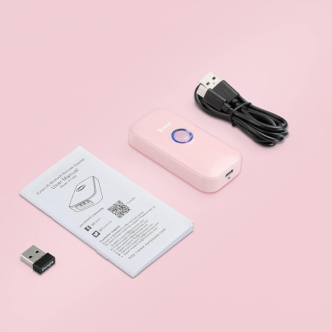Eyoyo Mini 1D Bluetooth Barcode Scanner, 3-in-1 Bluetooth & USB Wired & 2.4G Wireless Barcode Reader Portable Bar Code Scanning Work with Windows, Android, iOS, Tablets or Computers(Pink)-DeskLoop Office