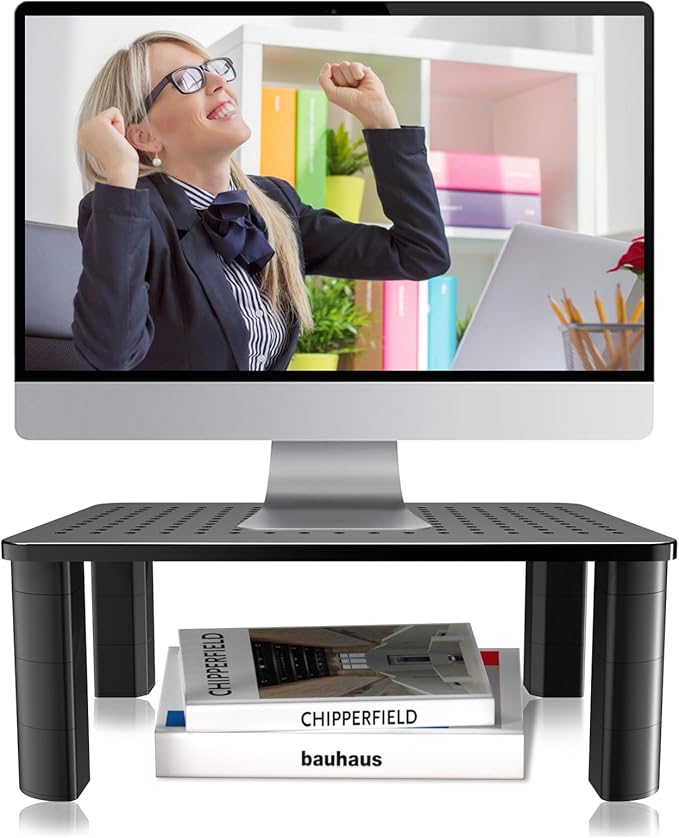 Pholiten Monitor Stand Riser 3 Height Adjustable, Desk Organizer for Monitor with Airflow Vents, Laptop Stand for Desk, Up to 44lbs-DeskLoop Office