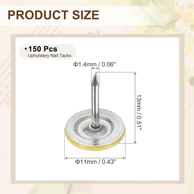 uxcell 150Pcs Upholstery Tacks, 11mmx13mm Flat Head Thumb Tack Decorative Furniture Nails Push Pins for Furniture Sofa Headboards, Yellow-DeskLoop Office