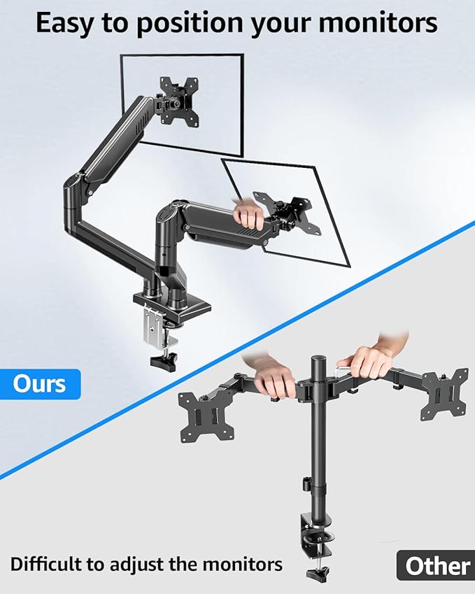 Dual Monitor Stand fits up to 32 inch, 4.4-22 lbs Computer Screens, Dual Monitor Desk Mount Height Adjustable, Monitor Arms for 2 Monitors, Home Office VESA Mounts with Gas Spring, Freelift Black-DeskLoop Office