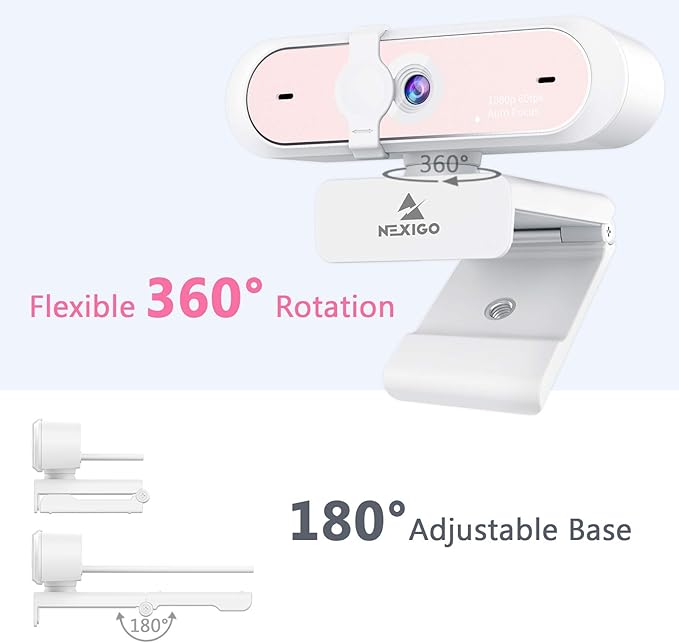 NexiGo N660P 1080P 60FPS Webcam with Software Control, Dual Microphone & Cover, Autofocus, HD USB Computer Web Camera, for OBS/Zoom/Skype/FaceTime/Teams/Twitch, Pink-DeskLoop Office