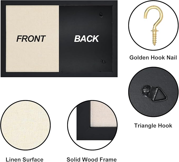 Egofine Cork Board Bulletin Board with Linen, 16x11 Wood Frame Pin Board Wall Decor, 2 Pack Cork Boards for Walls, Hanging Horizontal or Vertically for Office Home Decor School Kitchen, Black-DeskLoop Office