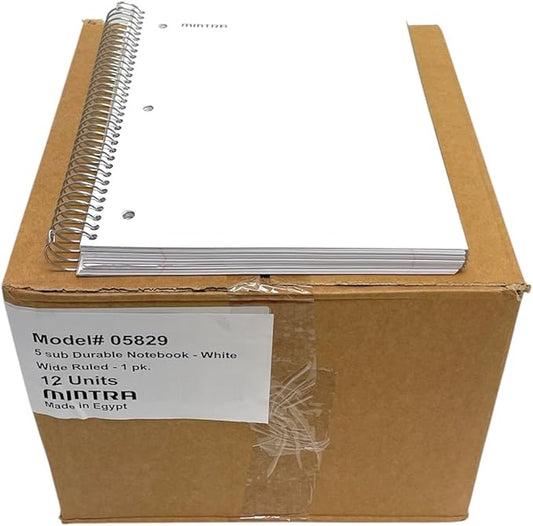 Mintra Office Durable Spiral Notebooks, 5 Subject (White, Wide Ruled 12pk)-DeskLoop Office