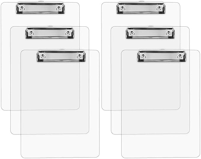 Plastic Clipboards (Set of 6) Transparent Clipboard (Clear) Strong 12.5 x 9 Inch | Holds 100 Sheets! Acrylic Clipboards with Low Profile Clip | Bulk Back to School Supplies for Teachers-DeskLoop Office
