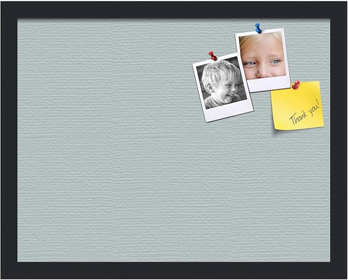 PinPix 18x14 Inch Cork Bulletin Board. This Decorative Framed Pin Board Comes with Soft Blue Design and a Satin Black Frame. Ideal for Home Office Decor or Message Board (PinPix-1814)-DeskLoop Office