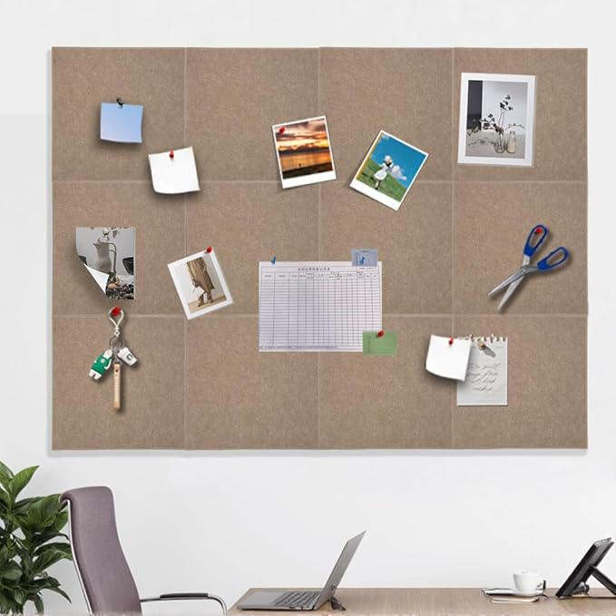 Large Cork Board for Office 48 x 36 in, Brown Bulletin Board, 12 Pack Felt Wall Tiles with Pushpins, Cork Boards for Wall Pin Board Tack Board Cork Boards-DeskLoop Office
