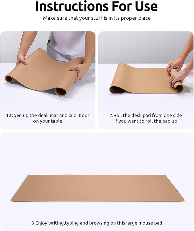 YSAGi Leather Desk Protector, Office Mat, Large Mouse Mat, Non-Slip PU Leather Blotter, Laptop Desk Mat, Waterproof Writing Pad for Office and Home (Khaki, 31.5" x 15.8")-DeskLoop Office