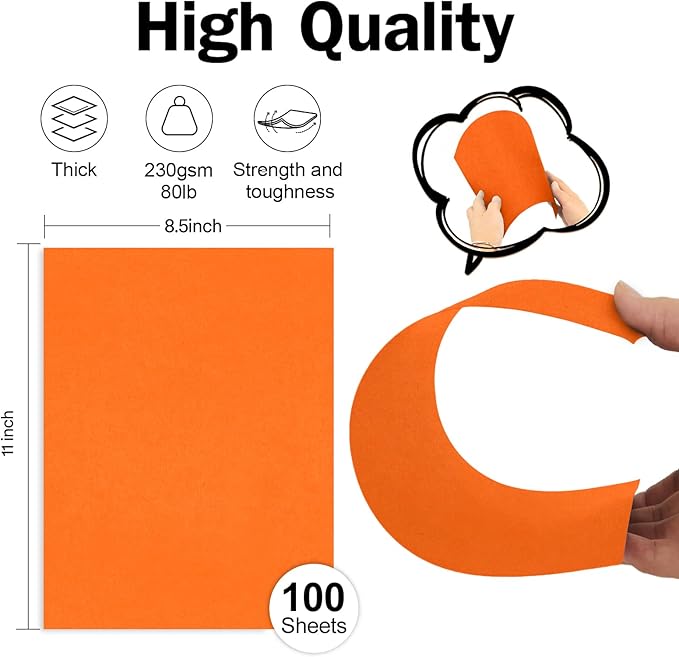 Orange Construction Paper 100 Sheets 80lb Cardstock Paper 8.5 x 11, Goefun Orange Cardstock for Halloween, Christmas, Crafts, DIY Cards-DeskLoop Office