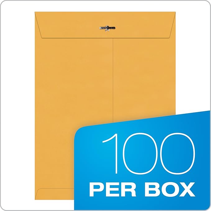 Quality Park 8-3/4 x 11-1/2 Clasp Envelopes, Clasp and Gummed Closures for Storing or Mailing, Extra Heavy-Duty 32 lb Kraft Paper, 100 per Box (QUA37787), Light Brown-DeskLoop Office