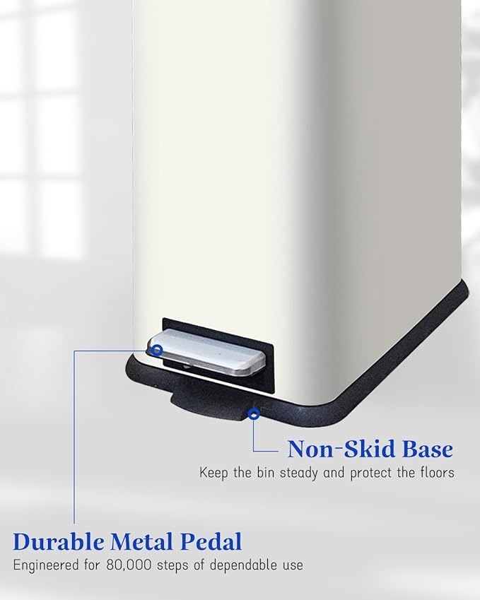 Trash Can with Lid, 10 L Bathroom Waste Bin, Small Pedal Bin, Stainless Steel Garbage Can for Bathroom, Bedroom and Office, White-DeskLoop Office