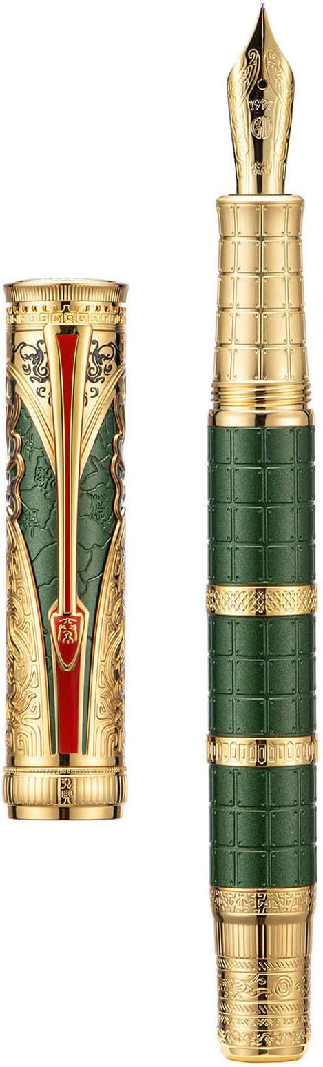 Hongdian D5X Fountain Pen - Green Qin Dynasty Writing Pen with Fine Nib and Converter Set-DeskLoop Office