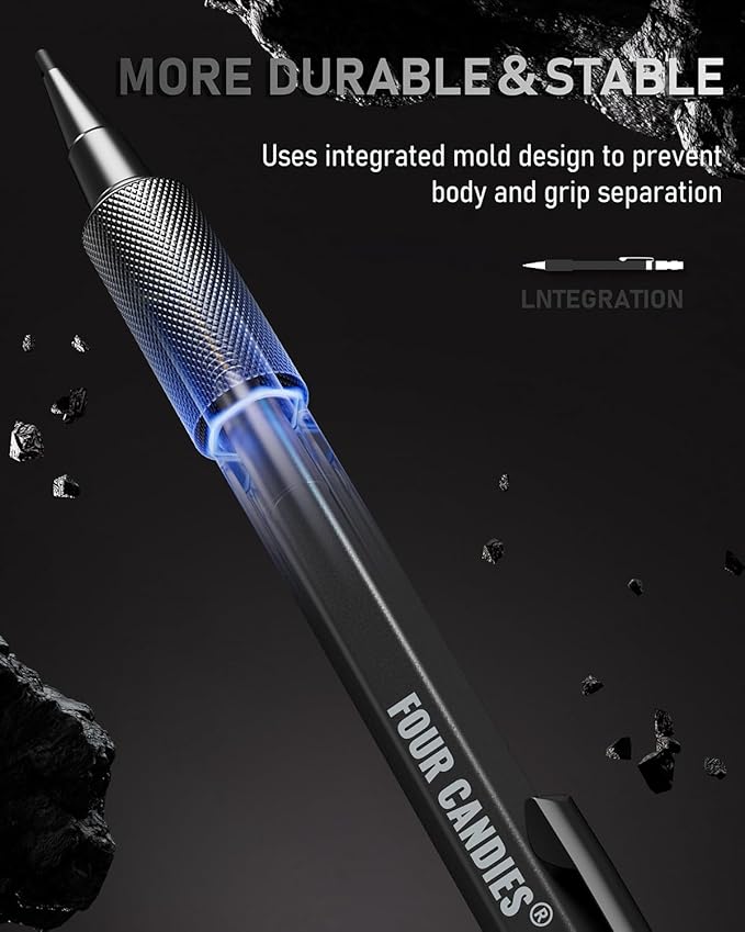 Four Candies 1.3mm Mechanical Pencil Set with 24 Lead Refills, Metal Weatherproof Heavy Duty Outdoor Carpenter Pencil, Eraser, 6 Eraser Refills for Architect Drafting Woodworking Marking with Case-DeskLoop Office