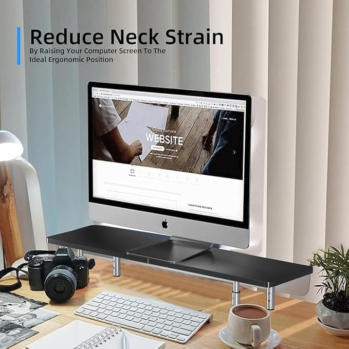 suptek Dual Monitor Stand Riser,Large Monitor Laptop Stand Riser 3 Adjustable Heights Computer Stand for Laptop, Printer, Notebook(MST016L)-DeskLoop Office