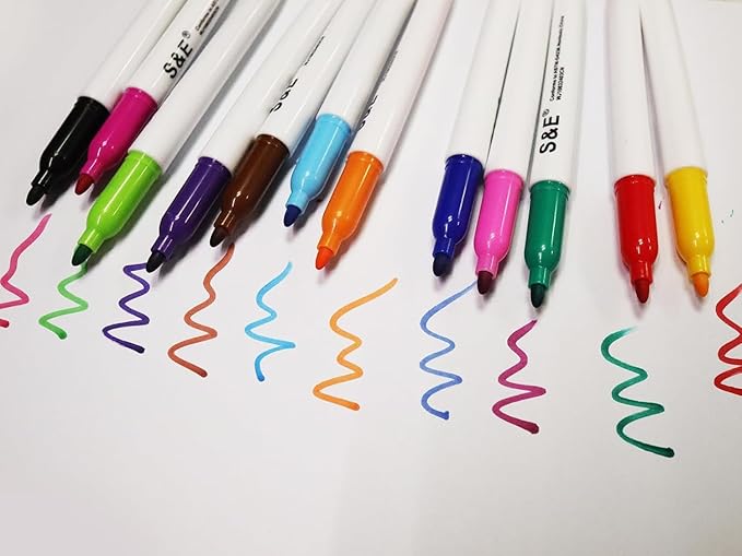 S & E TEACHER'S EDITION 24 Pcs Dry Erase Markers, 12 Assorted Colors with Low-Odor Ink, Fine Tips Whiteboard Markers, for School, Office, Home-DeskLoop Office