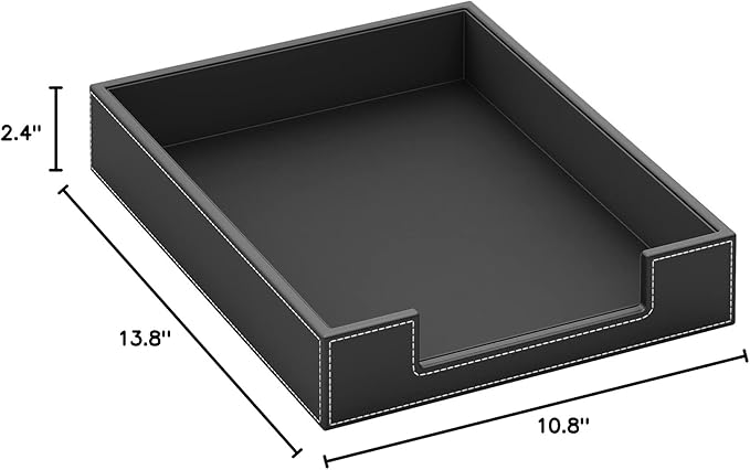 Leather Letter Tray, THIPOTEN Elegant Desk Organizer for Office Supplies, Mail, Paper, File, Magazine, Perfect Office Organization for Desktop(Black)-DeskLoop Office