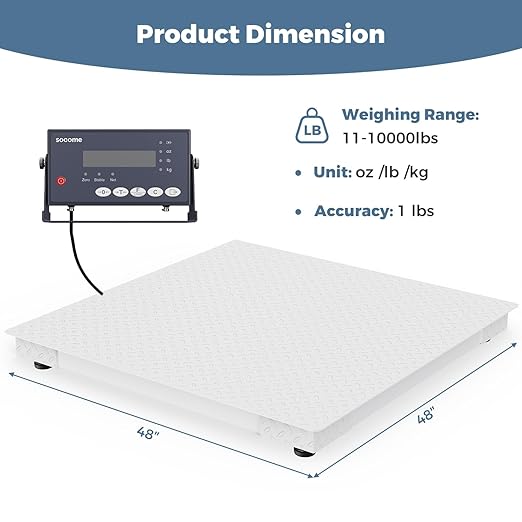 48"x48" Industrial Floor Scale, Professional Platform Scale with Digital Indicator, Accurate Weighing Scale for Warehouse Shipping and Industrial Use, 10000 lb x 1 lb, Grey-DeskLoop Office
