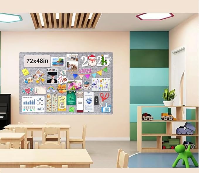 Large Bulletin Board, 72x48 Inches Cork Board Alternative, Large Felt Board Decorative Pin Board for Wall, Foldable Photo Board Self-Adhesive Vision Board with 36 Pushpins Light Gray-DeskLoop Office