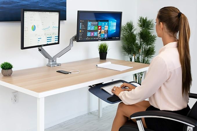 Mount-It! Under Desk Keyboard Tray, Adjustable Keyboard and Mouse Drawer Platform with Ergonomic Wrist Rest Pad, 17.25" Track (MI-7137)-DeskLoop Office