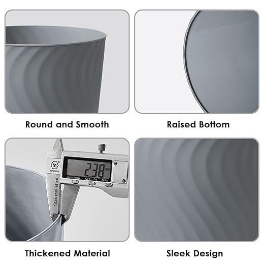 YGJT Small Trash Can, 3 Pack 1.8 Gallons Bathroom Trash Can, Slim Waste Basket, Round Garbage Can, Plastic Trash Bin for Kitchen, Dorm, Bedroom, Office, Living Room, Study, Compact Spaces(Grey)-DeskLoop Office