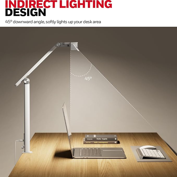 Honeywell LED Desk Lamp with Clamp - HJ1 Sunturalux Eye-Caring Clip on Lights for Home Office, 1200LM Clamp Lamp 4 Color Modes Stepless Dimming Task Desk Light for Working White-DeskLoop Office