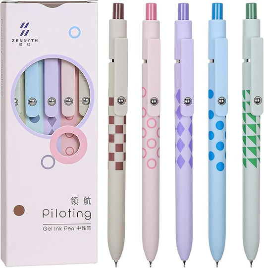 Gel Pens, 5Pcs 0.5mm Fine Point Pens With Smooth Wirting,Quick Dry Aesthetic Pens For Journaling, Ballpoint for Office School Supplies,Gifts for Women Men Student(Geometric Multicolor)-DeskLoop Office
