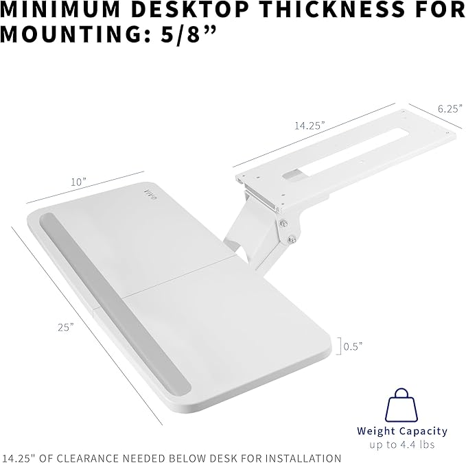 VIVO Adjustable 25 x 10 inch Computer Keyboard and Mouse Platform Tray Ergonomic Under Table Desk Mount Drawer Underdesk Shelf, White, MOUNT-KB03W-DeskLoop Office