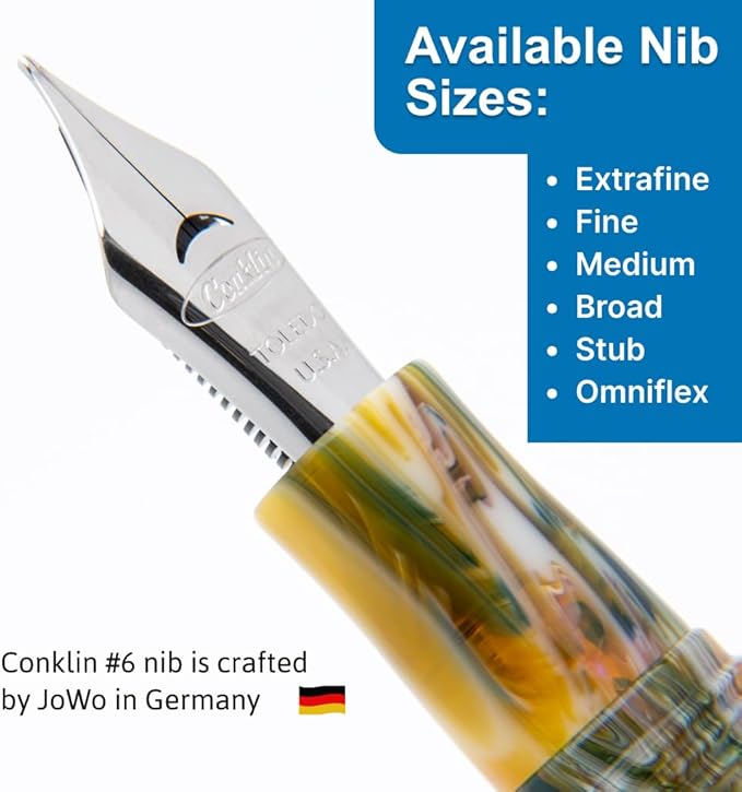 Conklin 1898 Fountain Pen, Misto Green - Medium Nib | Handcrafted Resin Pen with Unique Design | JoWo Stainless Steel Nib Made in Germany | Ideal Gift for Professionals-DeskLoop Office
