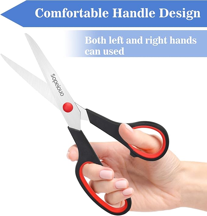 Scissors Set of 6-Pack, 8" Scissors All Purpose Comfort-Grip Handles, Sharp Scissor for Office Home School Craft Sewing Fabric Supplies, High/Middle School Student Teacher, Right/Left Hand-DeskLoop Office