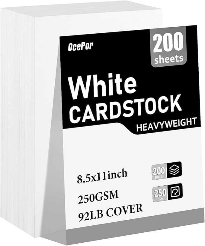 OcePor 200 Sheets White Cardstock 8.5 x 11, 92lb/250gsm Card Stock Paper, Thick Printer Cardboard Paper, Heavy Cardstock for Invitation, Resume, Certificate, Business Cards, Office-DeskLoop Office
