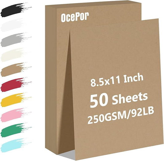 50 Sheets Brown Cardstock Paper, Colored Printer Paper 8.5 x 11, Card Stock Thick Construction for Craft,Scrapbook,Office Printing, Invitations, Certificates,92 lb/250gsm-DeskLoop Office
