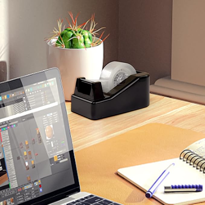 1Pcs Desktop Tape Dispenser Adhesive Roll Holder with Weighted Nonskid Base, Black (Tape not Included)-DeskLoop Office