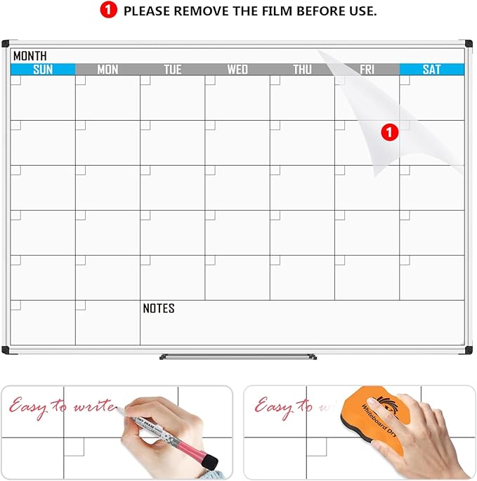 XBoard Magnetic Calendar Whiteboard 60" x 40" - Monthly Calendar Dry Erase Board, White Board + Colorful Calendar Board, Silver Aluminium Framed Monthly Planning Board-DeskLoop Office