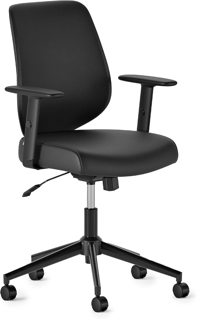 Branch Daily Chair - Vegan Leather Office Chair with Swivel, Lumbar Rest, and Adjustable Armrests - Comfortable Seating for Improved Posture and Productivity - Black-DeskLoop Office