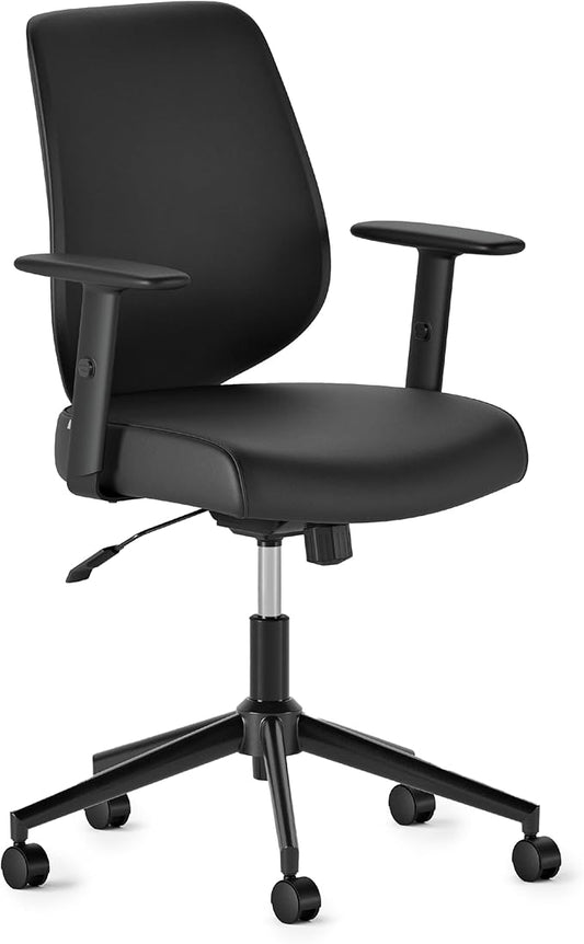 Branch Daily Chair - Vegan Leather Office Chair with Swivel, Lumbar Rest, and Adjustable Armrests - Comfortable Seating for Improved Posture and Productivity - Black-DeskLoop Office