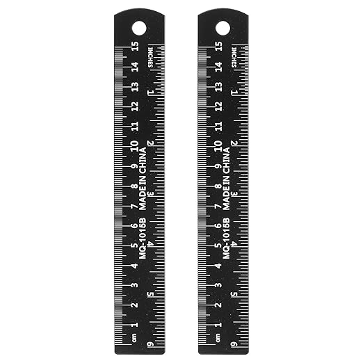HARFINGTON 2pcs Metal Straight Ruler 15cm Metric SAE Aluminum Alloy Measuring Rulers Scale Tool with Hole for Measure Study Reading Classroom Office, Black-DeskLoop Office