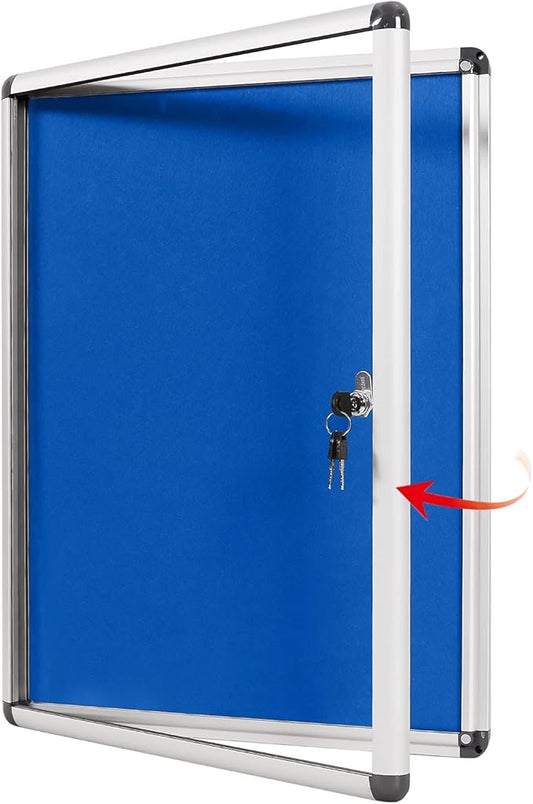 SWANCROWN Lockable Notice Board Tamperproof Enclosed Display Board for Home Office School,Wall-Mounted,Blue Fabric,26x20inch(4xA4)-DeskLoop Office
