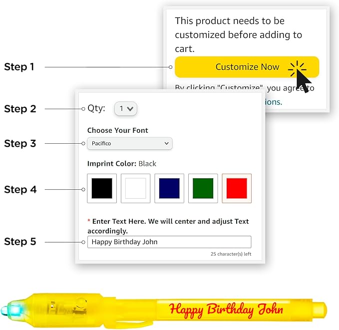Personalized Invisible Disappearing Ink Pen Marker Pack, Custom Secret Spy Message Writer with UV Light, Fun for Kids Party Favors Gifts and Stock Stuffers, 12 Pack, Yellow-DeskLoop Office