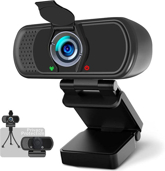 Webcam 1080p, Webcam for PC -with Microphone/Tripod/Privacy Cover, Computer Camera 110°Wide View, Plug and Play USB Web Camera for Desktop, PC Web-cam for Laptop Mac Zoom Conferencing Streaming-DeskLoop Office